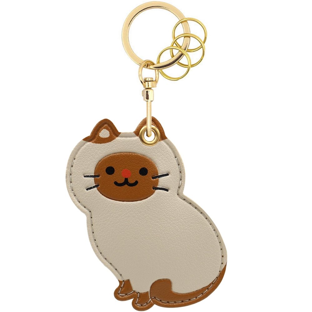 MC Fashion PU Leather Keychain Holder Case Compatible with AirTag, Cute Pet Cat and Dog GPS Tracker Case Charm Key Ring (Siamese Cat)