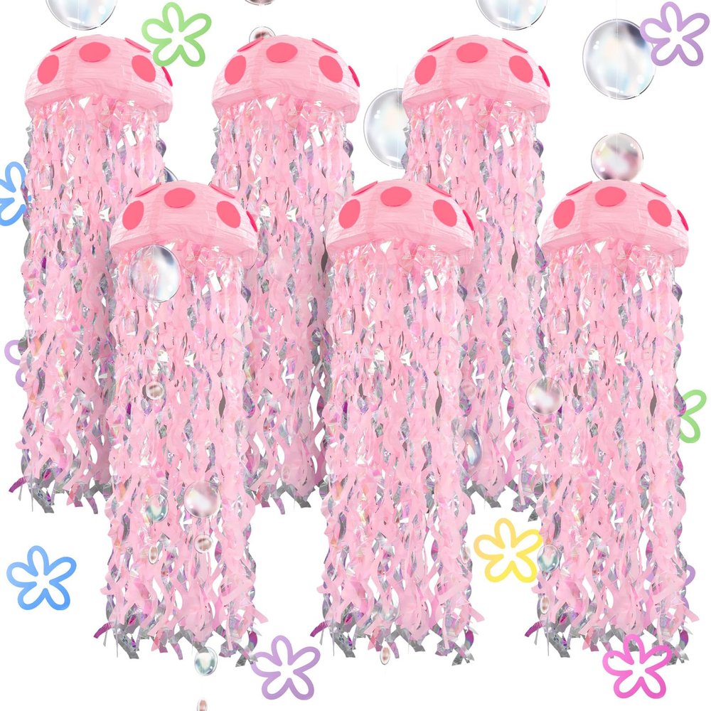 VioraWhite 37 Pcs Cartoon Sponge Party Decorations 6 Pcs 9.8'' Hanging Jellyfish Paper Lanterns with Bubble Garlands Flower Crepe Paper Birthday Mermaid Ocean Under The Sea Decor (Yellow Cartoon, 37)