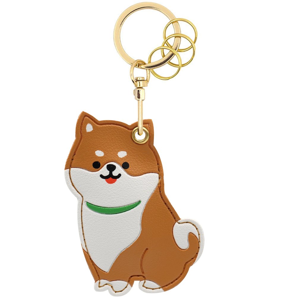 MC Fashion Cute Dog Keychain Holder for AirTag, PU Leather (Shiba Inu)