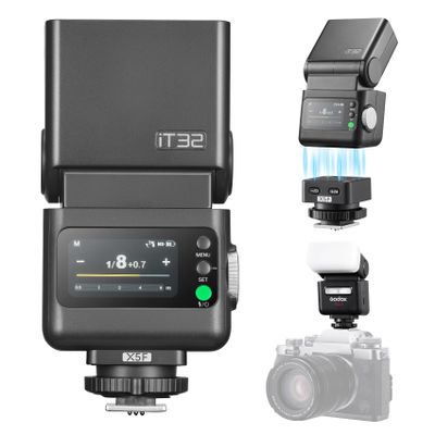 Godox iT32 TTL HSS Flash for Fuji with X5-F Trigger, 1/80000s HSS 2.4G Wireless Off-Camera Kit, Magnetic Quick Release & USB-C for Portrait Wedding Event Photography
