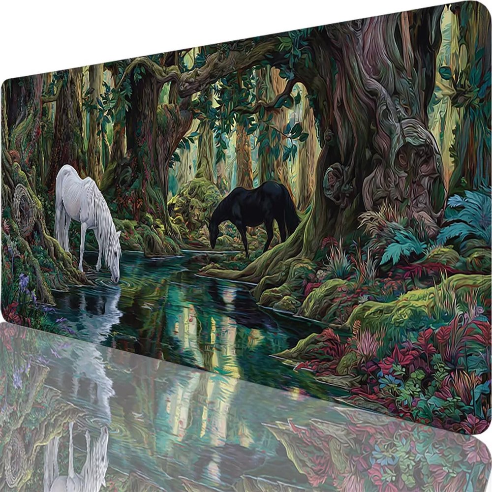 Green Mouse Pad 32 x 12 in Extended Mousepad, Large Desk Mat, Adults Gaming Mouse Pad Horse with Stitched Edges Non-Slip Rubber Base Keyboard Mat, Waterproof Mousepad for Home Office Desk Decor l-6949