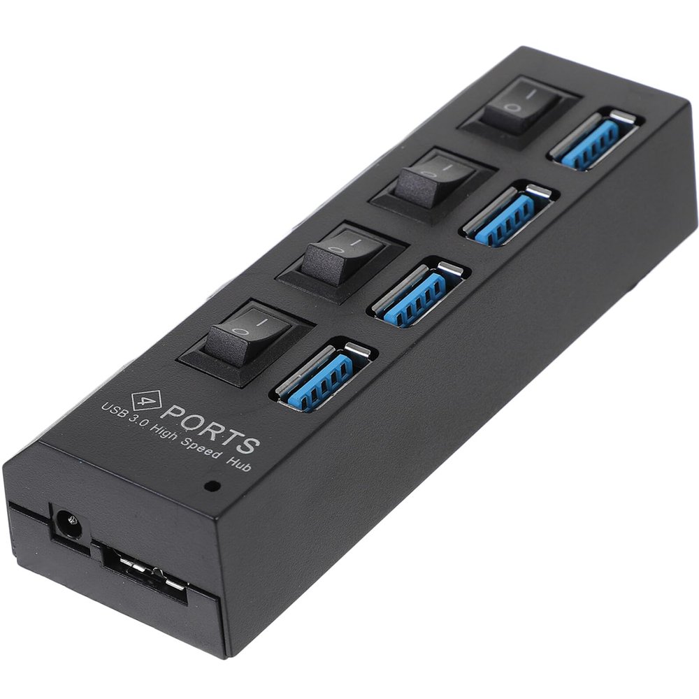 GALPADA Port Hub with Independent Switch High-Speed USB Concentrator for Computers Plug and Play Design Black US Plug Supports High-Speed Data Transfer External Power Interface Compatible