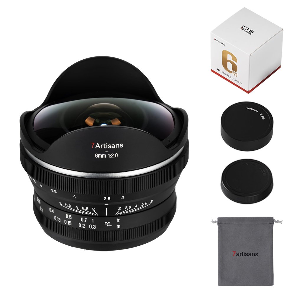 7artisans 6mm F2.0 APS-C Fisheye Ultra Wide Angle 220 Manual Focus Prime Lens Compatiable for Fujifilm X Mount Mirrorless Cameras Fuji X-H/T/T30/S/E/A Series Fuji X-E2 Fuji X-T2 X-T30 X-T50