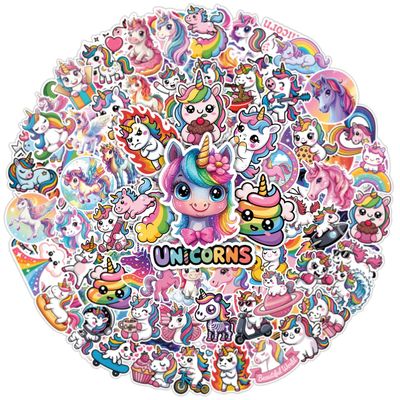 100PCS Unicorn Stickers Cute Kawaii Magical Vinyl Waterproof Decals for Scrapbooking, Laptop, Water Bottle, Party Favor, Birthday Gift, Fantasy Rainbow Decor