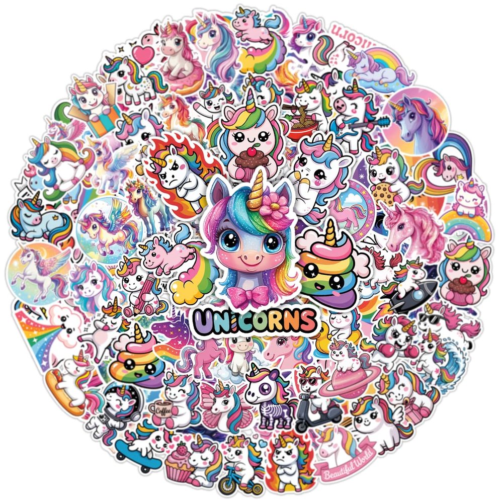 100PCS Unicorn Stickers Cute Kawaii Magical Vinyl Waterproof Decals for Scrapbooking, Laptop, Water Bottle, Party Favor, Birthday Gift, Fantasy Rainbow Decor