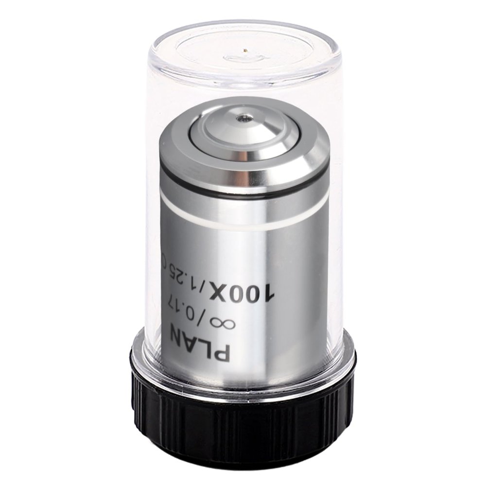 Oumefar Infinite Microscope Objective, 100X Transparent Lens for Professional Biological Microscopes, Durable Brass and Stainless Steel Material