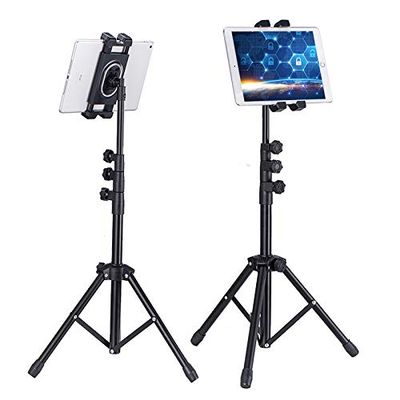 omarando Ipad Tripod Stand. Extendable Height with Adjustable Angle. Versatile Floor Standing Holder for iPad Pro, Mini, Air, Phone or 4.7-12.9" Tablet and Smartphones (Black)