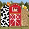 3Pcs Farm Theme Arch Backdrop Cover 4ft 5ft 6ft Red Farm Barn Cow Print Hay Bale Round Top Stretchy Arch Stand Covers Farm Animals Theme Photo Background for Birthday Baby Shower Party Decoration view 1