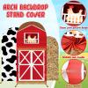 3Pcs Farm Theme Arch Backdrop Cover 4ft 5ft 6ft Red Farm Barn Cow Print Hay Bale Round Top Stretchy Arch Stand Covers Farm Animals Theme Photo Background for Birthday Baby Shower Party Decoration view 3