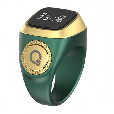 IQibla Smart Zikr Ring, Smart Ring Counter Waterproof Digital Counter & Vibration Reminder, Unisex Azan Alarm Clock Finger Counter for Muslims (Green 20mm)