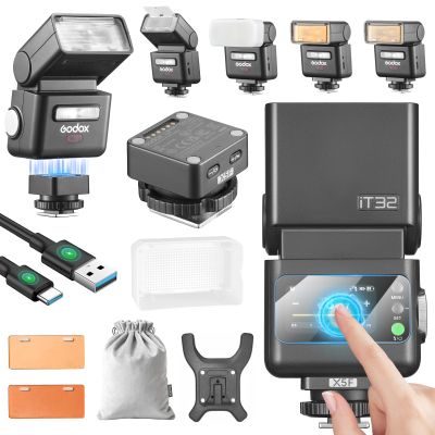 Godox IT32 TTL Camera Flash for Fujifilm with X5F Trigger & Diffuser kit,Magnetic Hotshoe & Trigger 2-in-1,2.4G Wireless,HSS 1/8000s,GN18,LED Modeling Lamp,Colorful Touch Screen,Rotatable Flash Head