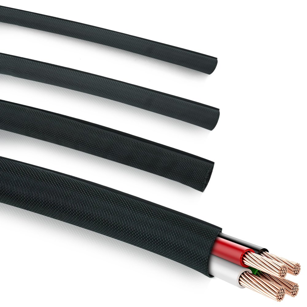 118 Inch Braided Wire Loom Cable Management, Self-Wrap Cord Protectors from Pets No Chew,Black Cord Cover Hide Computer Cords On Desk, (1"-10ft)