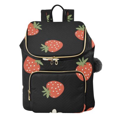 Bolaz Women Fashion Travel Backpack Laptop RucksackCasual Daypack Shoulder Bag-Strawberry Flower Pattern