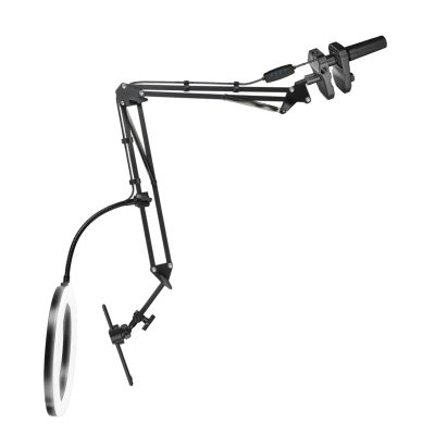 Whltzf Camera Arm Stand Adjustable Overhead Phone Stand with Rings Light for Art Baking Live Broadcasts LED Phone Live Streaming Fill Light with Flexible Robotic Arm