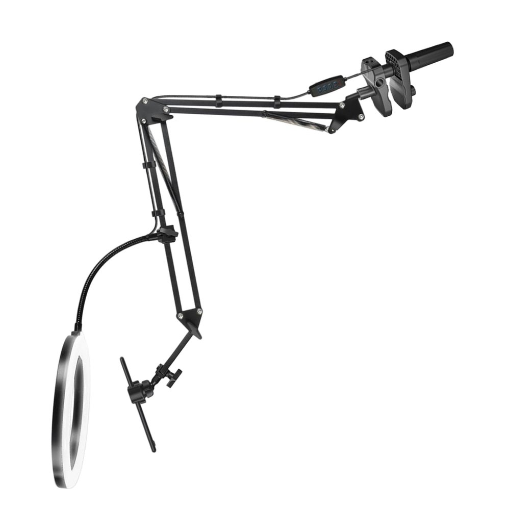 Whltzf Camera Arm Stand Adjustable Overhead Phone Stand with Rings Light for Art Baking Live Broadcasts LED Phone Live Streaming Fill Light with Flexible Robotic Arm