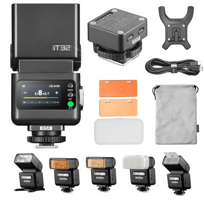 Godox iT32 Camera Flash + X5-F Magnetic Base Compatible with Fuji Cameras,TTL HSS +LED Lamp,X5 Serves Hotshoe + Trigger in One Base,Wireless Control Other Godox X System Flashes