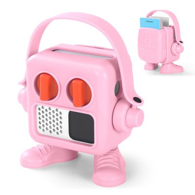 YUULNMOP Multi-Function Plastic Protective Cover Carrying Case Compatible with Yoto Mini Player,Cute Robot Design Shockproof Protective Sleeve Shell with Handle for Kids, Multiple Colors (Pink)