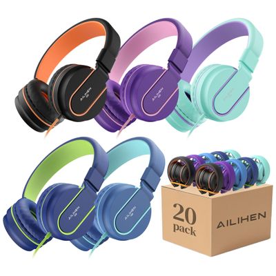 AILIHEN Classroom Headphones Kids Headphones for K-12 School Class Sets (20 Pack), On-Ear Premium Student Durable Bulk Headphones - 93dB Volume Limited, 3.5mm Jack for Chromebooks Laptop Computer