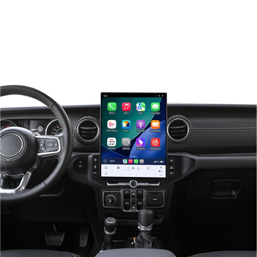 16.2" Android 15 Car Radio for Jeep Wrangler 2018-2022 Stereo Upgrade Tesla Style Dash IPS Touch Screen GPS Navigation Head Unit Audio Multimedia Player Wireless Carplay (12-256GB)