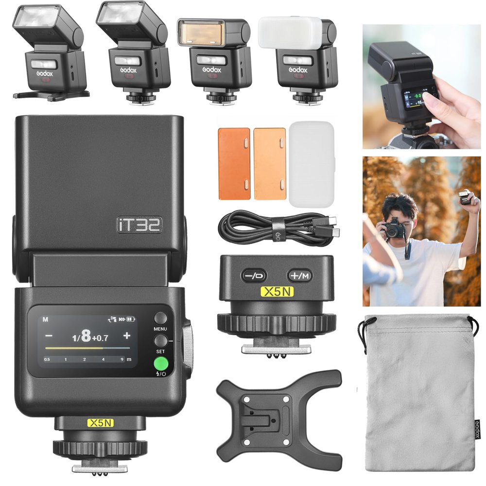 Godox iT32 Camera Flash with X5-N Magnetic Base Compatible with Nikon Cameras,Magnetic Hotshoe & Trigger 2-in-1, TTL&HSS 1/8000s, Colorful Touch Screen, LED Modeling Lamp, Built-in 2.4G Wireless