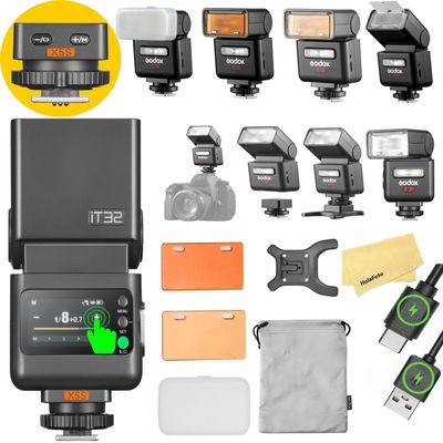 GODOX iT32 TTL Camera Flash with X5S Flash Trigger for Sony Cameras,Magnetic Hotshoe & Trigger 2-in-1,Touch Color Screen,Rotatable Flash Head,LED Modeling Lamp,1.5s Recycle Time,510 Full Power Flashes