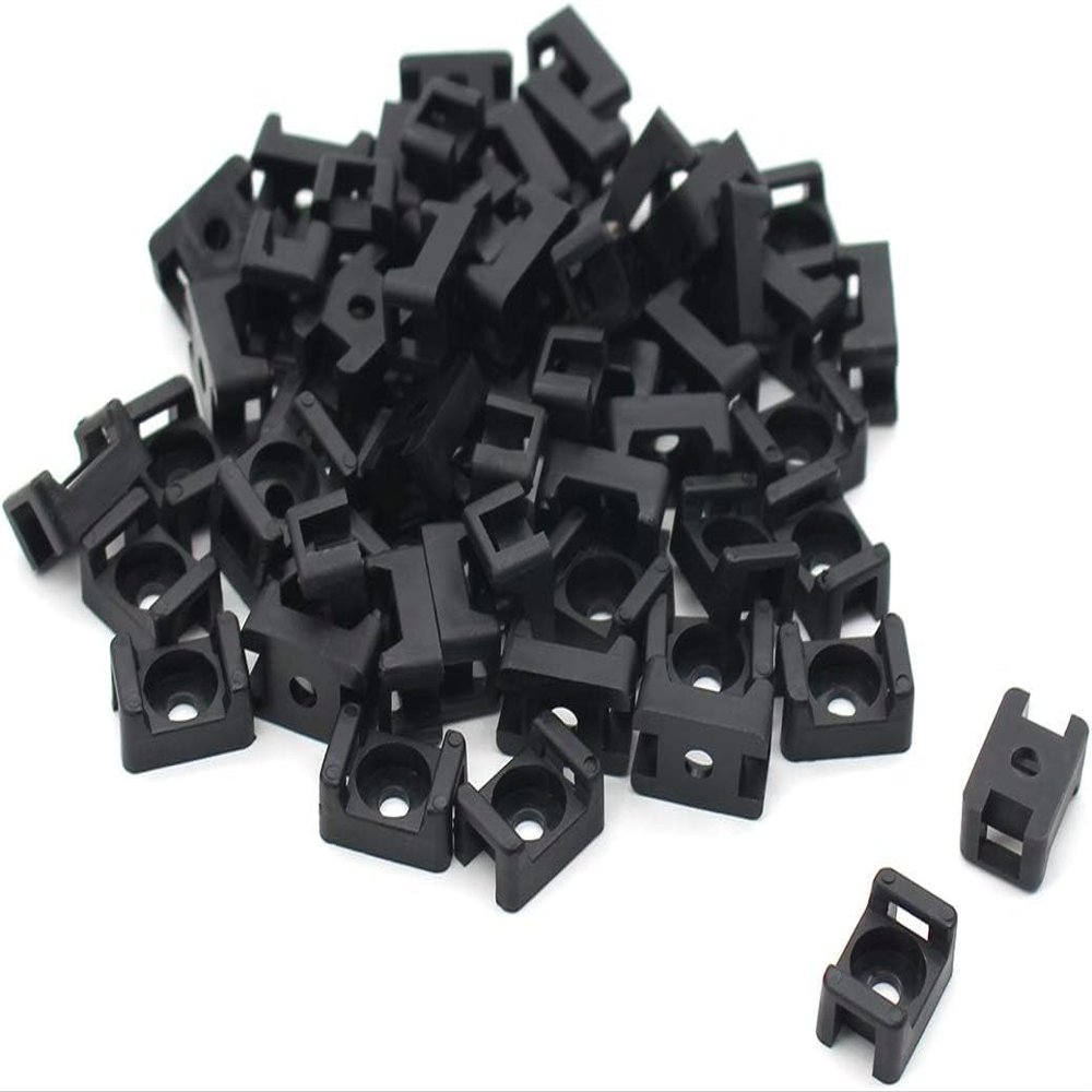 (100 Of Pack) Black 4.5mm Cable Tie Mount Base Saddle Type Mount Screw Wire Bundle Base Holder Width Cable Large Size 0.6 inch