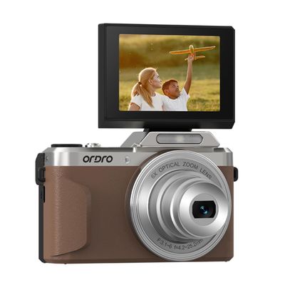 ORDRO Digital Camera, 4K Compact Camera, 6X Optical Zoom, 8MP Sensor, 2.8" 180 Flip Screen, Built-in Flash, WiFi, Suitable for Kids Teens Beginners