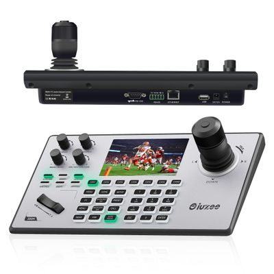 iuZee NDI PTZ Camera Controller, Real-time 5-Inch LCD Screen Preview, Support PoE Powered IP Controller Keyboard with 4D Joystick for Church Live, Streaming, Events, etc. NDI License Included