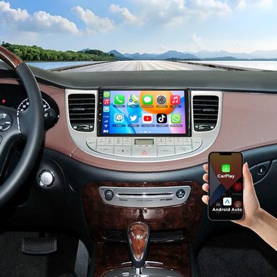 Surakey Car Stereo Radio Compatible for Hyundai Genesis 2009-2014, Android 15 Head Unit for CarPlay Wireless Android Auto 4GB+64GB 9 inch GPS Navi WiFi Bluetooth SWC with Backup Camera Microphone