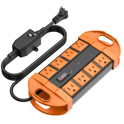 CCCEI GFCI Outdoor Power Strip Weatherproof with 8 AC, Waterproof Extension Cord with Multiple Outlets, Wall Mount Surge Protector Flat Plug, Christmas Exterior Garden, Yard, 25FT, Orange.