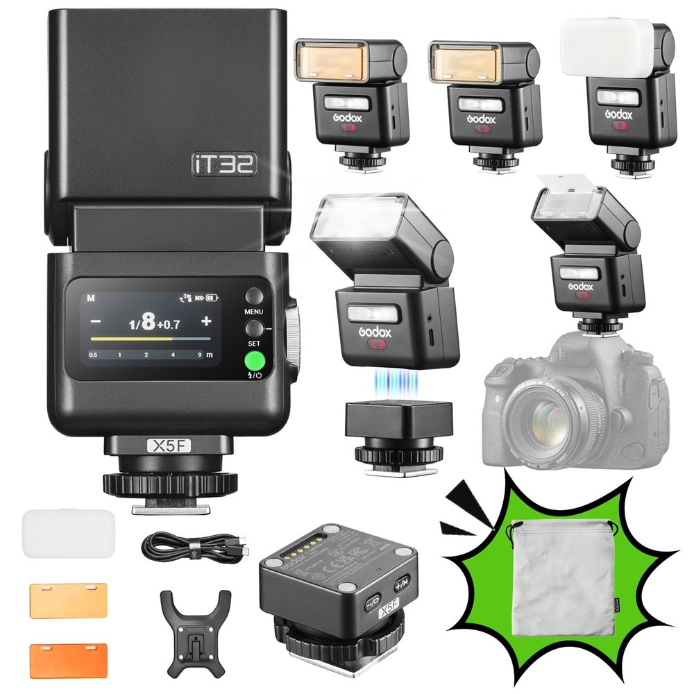 Godox iT32 TTL Camera Flash for Fuji with X5F Wireless Flash Trigger, Magnetic Hot Shoe, Built-in 2.4G Receiver, Compatible with X-T4,X-T3,X-T30,X-T20,X-Pro2,X-Pro1,GFX50S,GFX50R