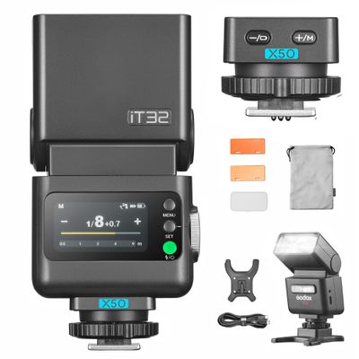 GODOX IT32 TTL Camera Flash with X5 Wireless Flash Trigger for Olympus Compatible with Godox X Series (X3/X3Pro/XPro/XProII/X2T), 2.4G Wireless, GN18, Recycle Time 1.5s, Magnetic Interface