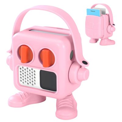 OURHZTB Multi-Function Cartoon Case Compatible with Yoto Mini Player, Plastic Protective Sleeve Case with Card Holder & Handle for Yoto Mini Audio Player Accessories (Pink)