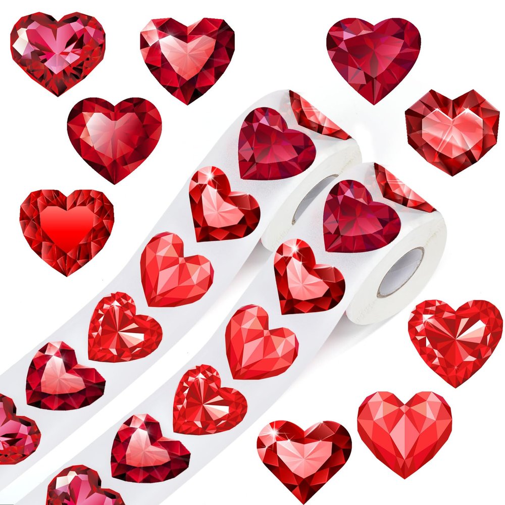Containlol 1000 Pcs Stickers 2 Rolls 1.5" Self Adhesive, Heart