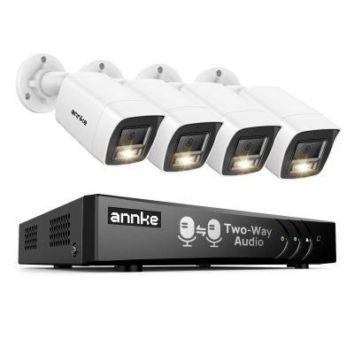 ANNKE 3K Two-Way Audio Security Camera System, 8CH 3K Lite H.265+ DVR with AI Human/Vehicle Detection, 4X 5MP/3K CCTV Wired Cams with Color Night Vision for Home Surveillance 24/7 Recording, NO HDD