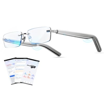 AI Smart Bluetooth Glasses for Men and Women with Chat GPT, Translation Glasses with 115 Languages and Rimless Blue Light Blocking Lens, Hands-Free Calls, Indoor Protection for Iphone Android Music