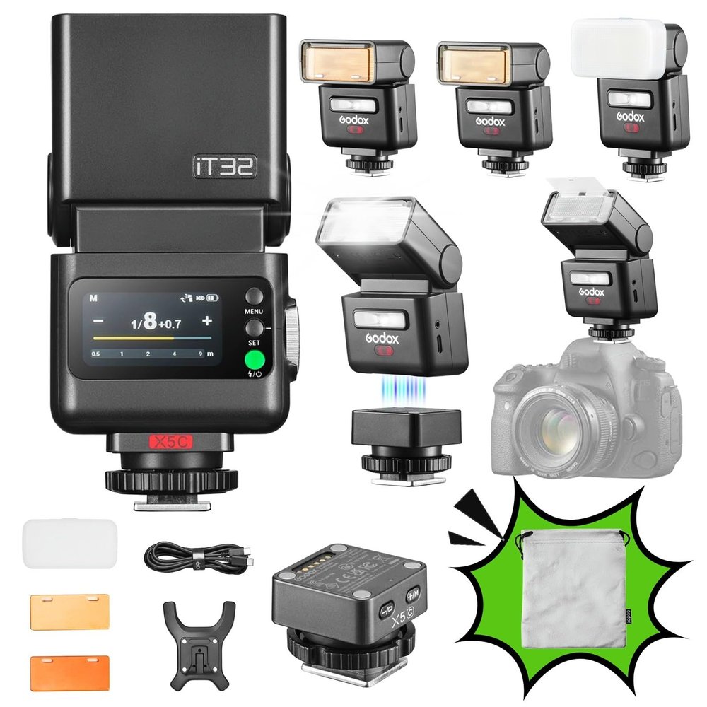GODOX iT32 TTL Camera Flash for Canon with X5C Wireless Flash Trigger, Compatible with X3/X3Pro/XPro/X2T, Built-in 2.4G Receiver, Magnetic Hot Shoe, Reflector & Diffuser Included