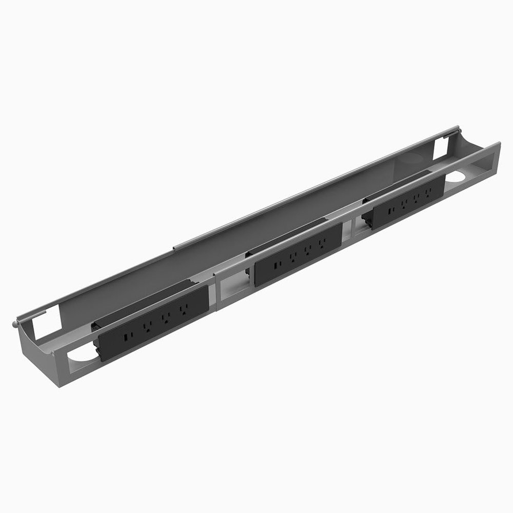 Desky Universal Cable & Power Channel with Mounting Brackets  Gray / 9 Plugs, Desk Power System with Outlet Ports for Any Workspace