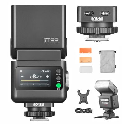 GODOX IT32 TTL Camera Flash with X5 F Wireless Flash Trigger for Fuji Cameras Compatible with Godox X Series (X3/X3Pro/XPro/XProII/X2T), 2.4G Wireless, GN18, Recycle Time 1.5s, Magnetic Interface