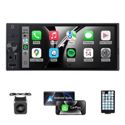 Single Din Car Stereo, 6" inCell Touchscreen, CarPlay & Android Auto