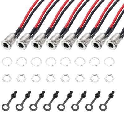 MECCANIXITY 8pcs DC-099 DC Power Jack Cord Socket, 30V 12A 5.5x2.1mm 2Pin Panel Mounting Connector Socket with Nut Washer Waterproof Cap Pre-soldered Wires for Electronics Devices, 200mm