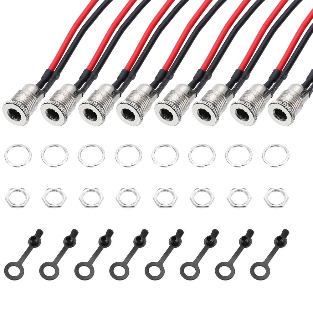 MECCANIXITY 8pcs DC-099 DC Power Jack Cord Socket, 30V 12A 5.5x2.1mm 2Pin Panel Mounting Connector Socket with Nut Washer Waterproof Cap Pre-soldered Wires for Electronics Devices, 200mm