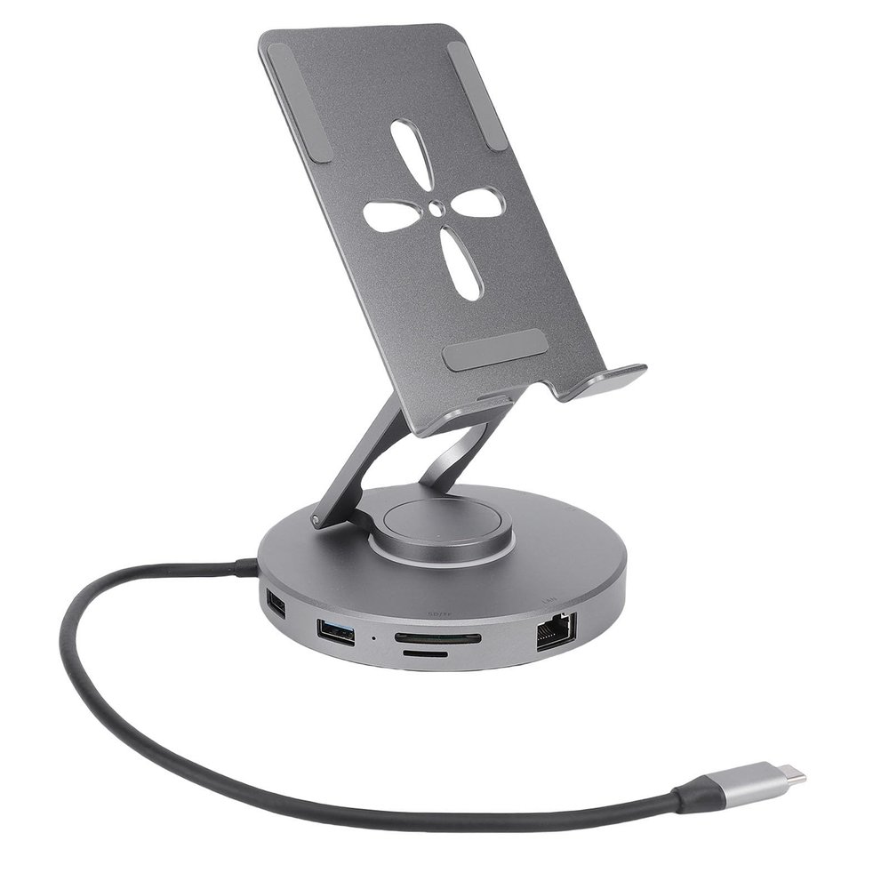 FAUOSWUK USB C Docking Station Stand, 11 in 1 Aluminum Alloy Tablet Stand with Card Reader 3.5mm Jack USB 3.0 100W PD, for Laptops Tablets Gaming Consoles
