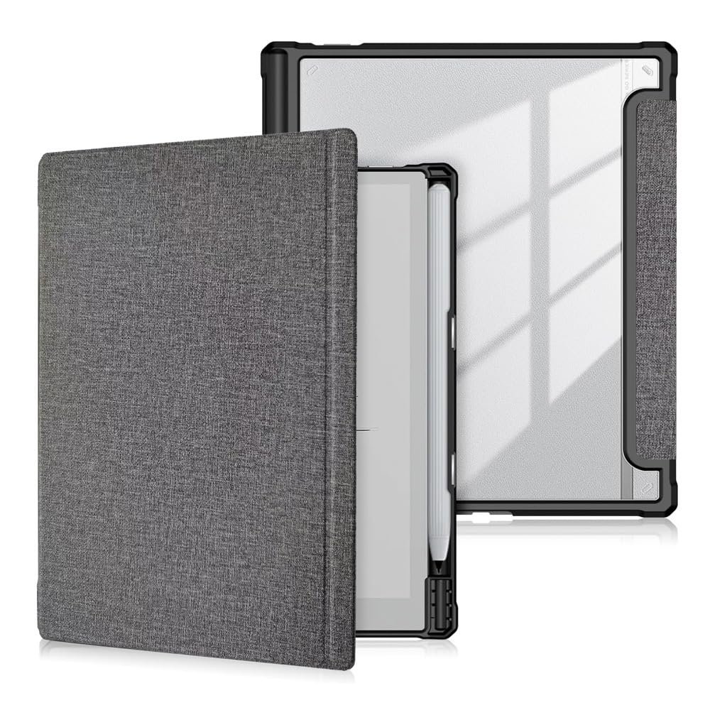 Case Compatible with Boox Note X3Pro 10.3'' Case with Pencil Holder Tri-Folding Clear Transparent Back Smart Cover Auto Sleep(Gray)