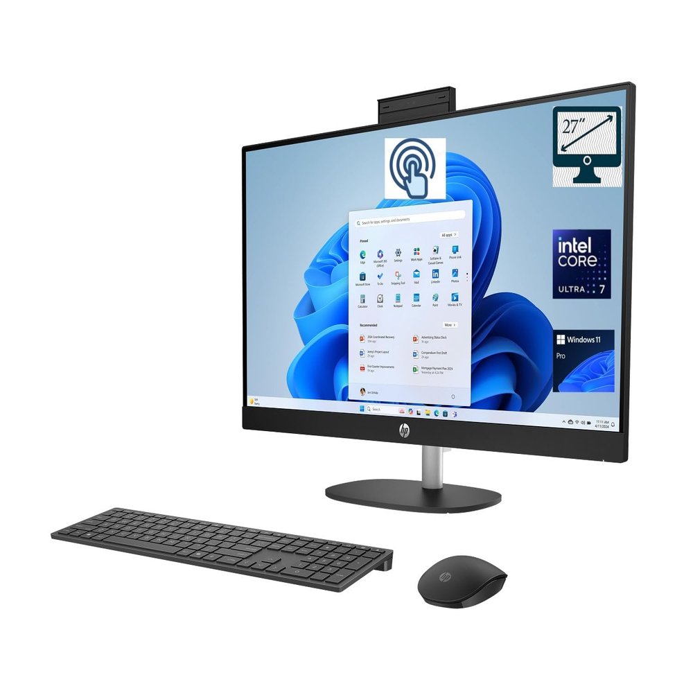 HP 27" FHD Touchscreen IPS Anti-Glare Business All-in-One Desktop Next GEN AI PC, Intel Ultra 7 255H with Wireless Keyboard and Mouse Combo,16GB DDR5 RAM, 2TB SSD,Win 11 Pro,Black