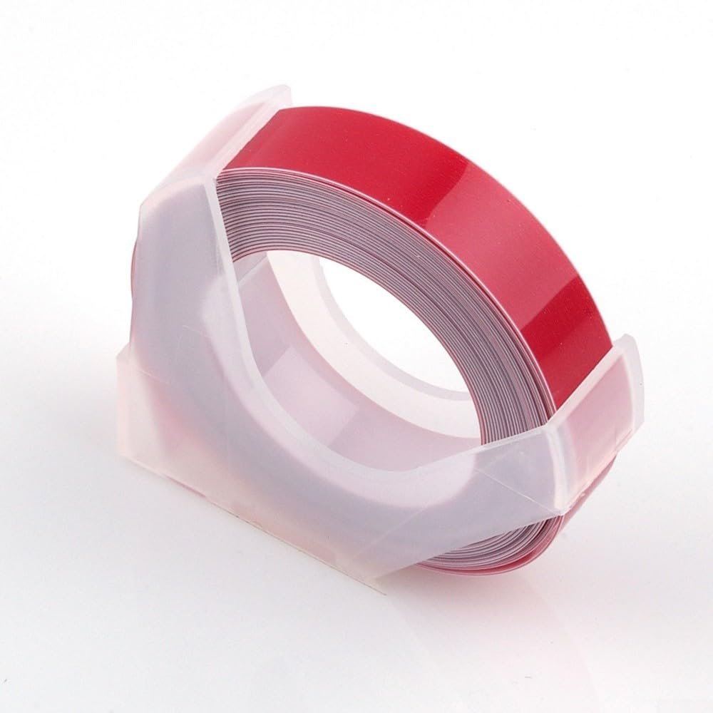 6Mm X 3Meter Multi Color Embossing Label Maker Refill Tape For MOTEX 5500A/5500B Fit For DYMO 12813/12814/1610/1540/1535/1575/17266, 5 Colors Yellow Green Red Blue Black(Red)