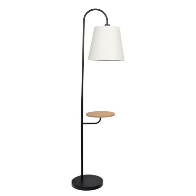 KCSWKJ Black Floor Lamp with Rotary Switch Wood Table Metal Base