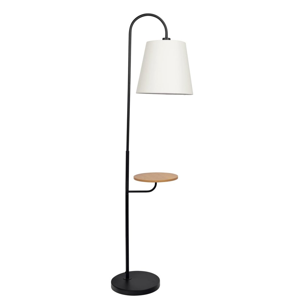 KCSWKJ Black Floor Lamp with Rotary Switch Wood Table Metal Base