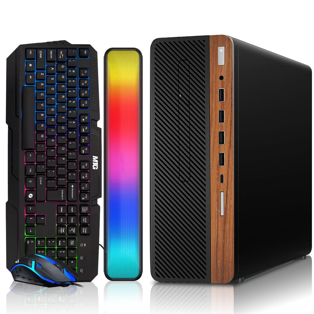 HP Dark Single Premium Desktop Computer PC  AMD Processor,16GB RAM,512GB SSD,RGB Keyboard with AI Copilot Key and Mouse,RGB Soundbar,Windows 11(Renewed)