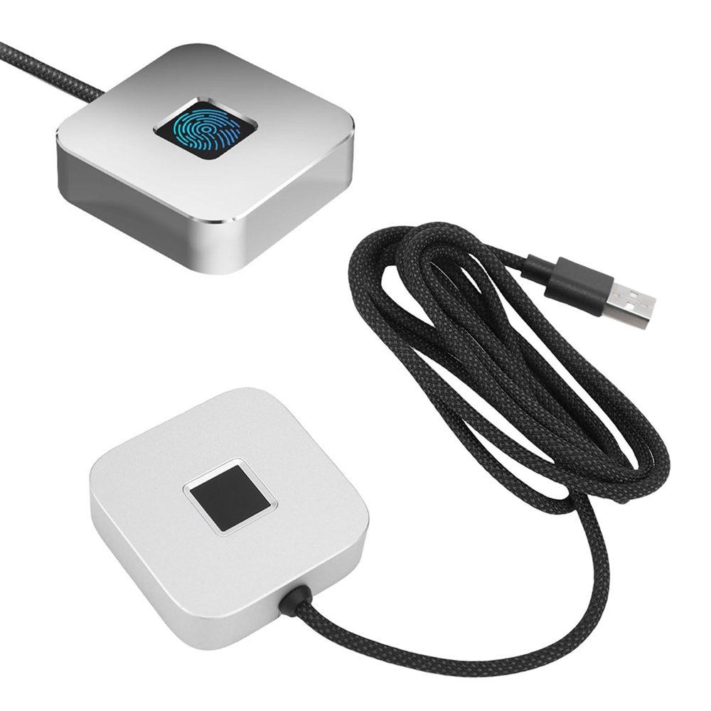 Denash USB Fingerprint Reader, 360 Degree Touch Biometric Fingerprint Scanner with Fast Recognition and Zinc Alloy Build for PC Laptop (Silver)